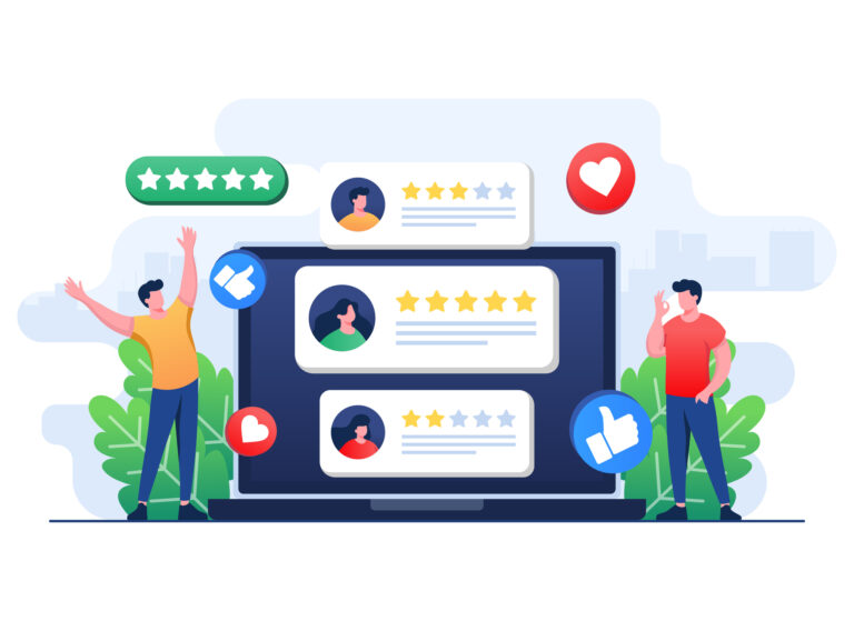 Illustration showing customer reviews and star ratings – Boomtown Digital Marketing Edmonton